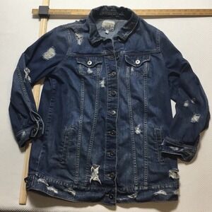 Torrid Denim Jacket Women Blue Distressed Pockets Button Front Size 0